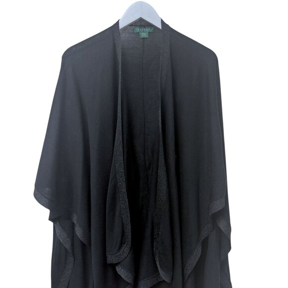 LAUREN Ralph Lauren Black Shawl Light Knit Metallic Border Evening Wrap - Picture 2 of 9
